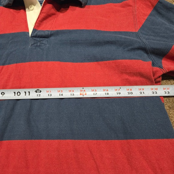LL Bean Rugby Shirt Mens XL Red Blue Striped Cotton Long Sleeve Preppy Outdoor - Picture 6 of 8